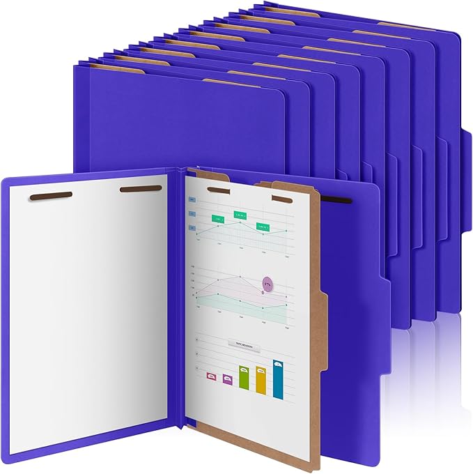 24 Pcs Classification Folders Letter Size, Back to School Supply for Teacher, Student, 1 Divider Pressboard File Folder Bulk with 2 Fasteners, 3.5 Inch Expanding File Organizer (Purple)