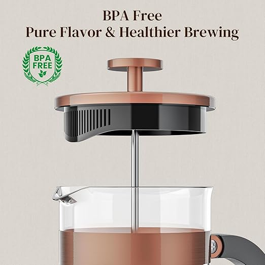 Veken French Press Coffee Maker 21oz 0.6 L, Heat Resistant Thickened Borosilicate Glass,Stainless Steel Brewer,Single Serve Small Pot, Cold Brew Cafetera Teapot for Kitchen Travel Camping, Copper