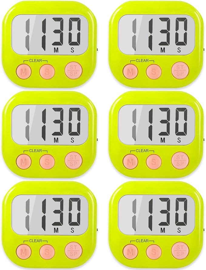 6 Pack Digital Kitchen Timers for Cooking Magnetic Timer for Cooking Loud Alarm Green