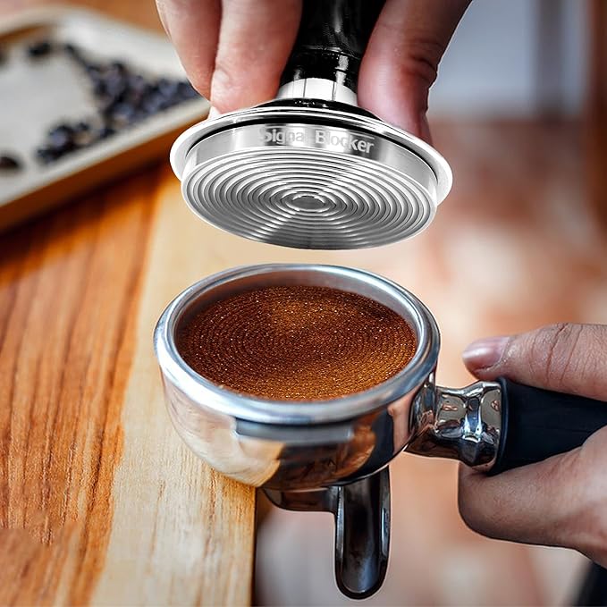 58mm Espresso Coffee Tamper for Espresso Machine: Calibrated Spring Loaded & Stainless Steel Ripple Base - Carbon Fiber Handle with Constant 30lb Fits All 58mm Portafilters | Bundle Including WDT Tool