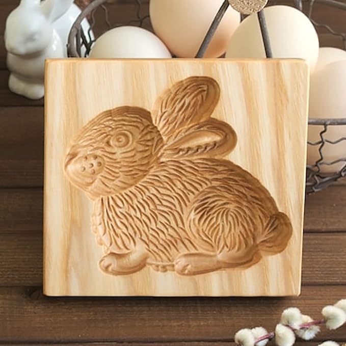 Wooden Cookie Biscuit Mold, 3D Baking Mold, Embossing Craft Decorating Baking Tool, Suitable for Halloween Thanksgiving Christmas Kitchen DIY (Rabbit 10 * 10 * 2)