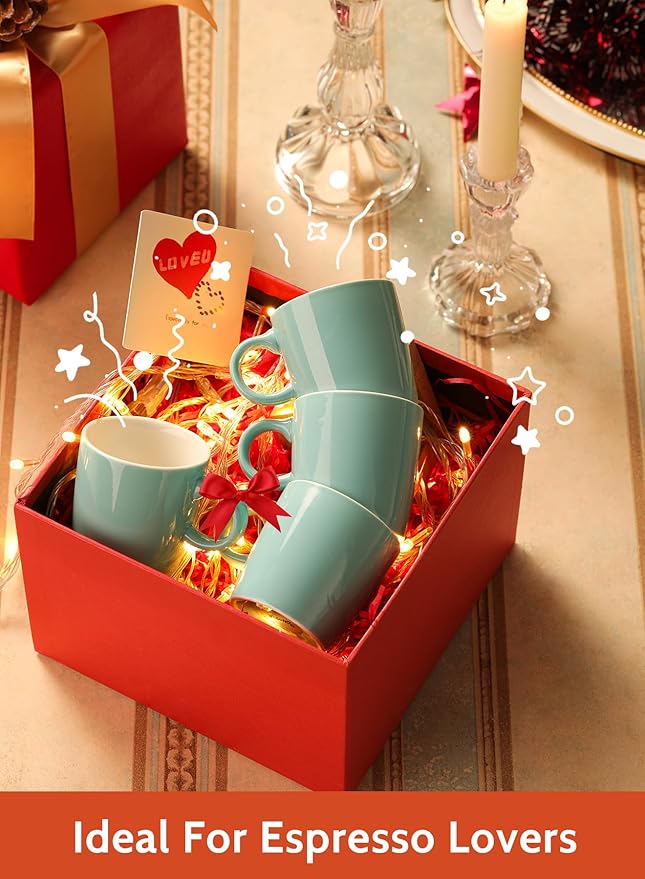 Sweese 3.5oz Porcelain Espresso Cups Set of 4, Mini Coffee Mugs Demitasse Cups - Turquoise