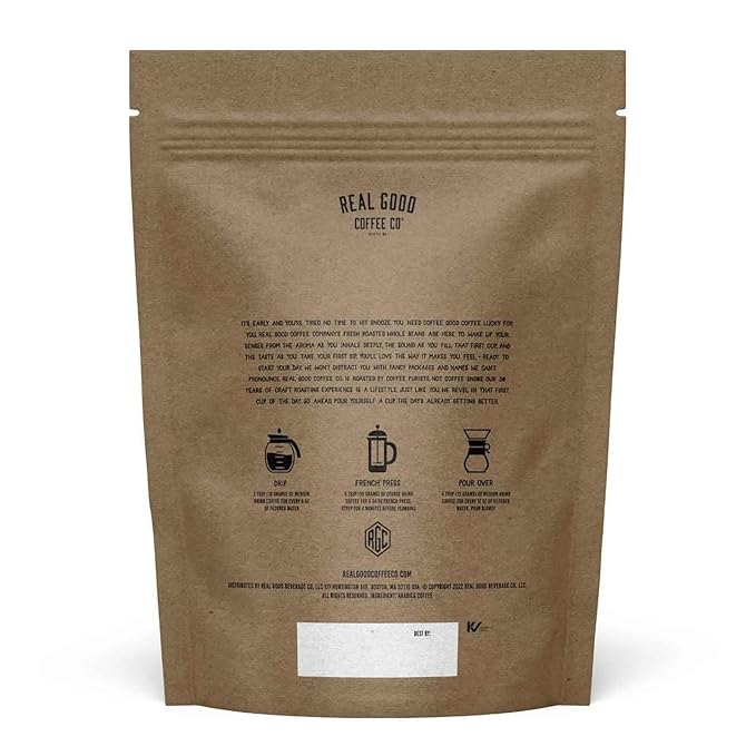 Real Good Coffee Company Whole Bean Light Roast Coffee - Breakfast Blend Light Roast Coffee Beans - Fresh Roasted Brew with Citrus & Chocolate Notes - 32 Oz