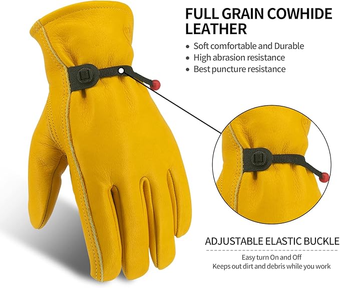Leather Work Gloves for Men & Women, Reinforced Durable Gardening Gloves,Cowhide Work Gloves,Puncture & Cut Resistant