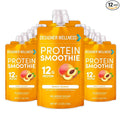 Designer Wellness Protein Smoothie, Real Fruit, 12g Protein, Low Carb, Zero Added Sugar, Gluten-Free, Non-GMO, No Artificial Colors or Flavors, Peach Mango, 12 Count