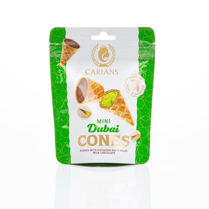 Carians Mini Dubai Cones, Bite-Sized Chocolate Wafer Rolls Crispy, Delicious Waffle Snack- Perfect for Gifts, Parties & Desserts, Great for Gift Giving, Anniversary, Thanksgiving, Christmas