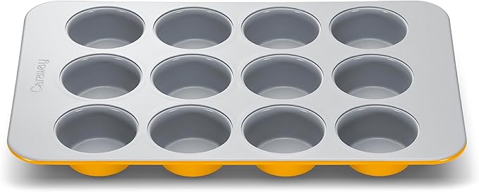 Caraway Non-Stick Ceramic 12-Cup Muffin Pan - Naturally Slick Ceramic Coating - Non-Toxic, PTFE & PFOA Free - Perfect for Cupcakes, Muffins, and More - Marigold