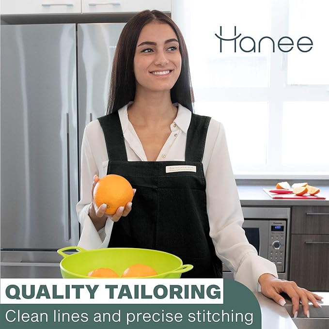 HANEE Cotton Aprons for Women and Men | Cross-Back Apron with Pockets