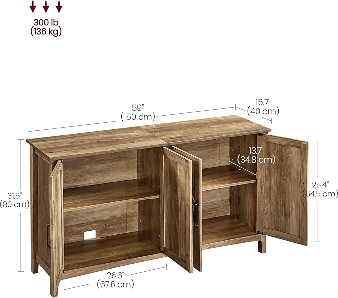VASAGLE LIRY Collection - Storage Cabinet, Buffet Cabinet, Sideboard, Credenza, with Adjustable Shelves, for Living Room, Entryway, Honey Brown ULSC381T41