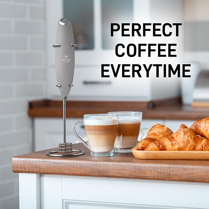 Zulay Kitchen Patented Tornado Triple Whisk Milk Frother with 4 Duracell Batteries – Handheld Foam Maker for Coffee, Lattes, Matcha & Hot Chocolate – Rich, Creamy Froth in Seconds