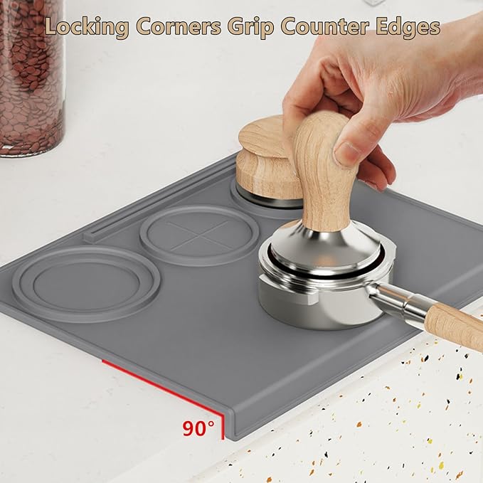 Espresso Tamping Mat, Coffee Tamper Mat, Espresso Mat for Counter, Silicone Tamper Mat, Food-grade, Non-Slip, Waterproof, Heat Resistant (Gray, 25x20x2cm)