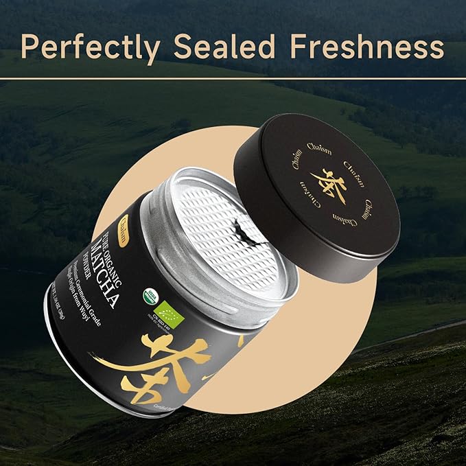 Chaism Ceremonial Grade Matcha Green Tea Powder - Single Origin Premium First Harvest USDA Organic, 1.06oz Tin