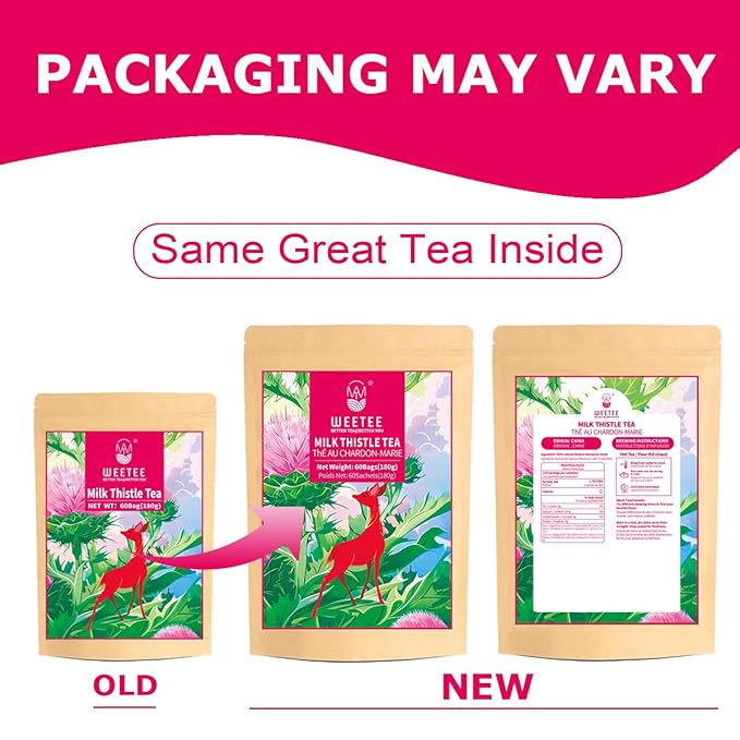 WT WEETEE Milk Thistle Tea Bags, Made with 100% Pure Milk Thistle Seeds, Natural Caffeine-free Herbal Tea Detox Tea 3g x 60 Counts