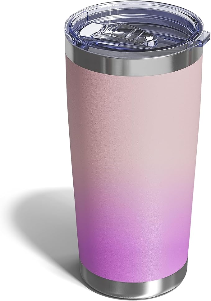 Travel Coffee Tumbler 20oz, 1 Pack Leakproof Travel Coffee Mug with Lid and Straw, Stainless Steel Double Wall Vacuum Insulated Tumbler for Hot/Iced Drinks (Textured Matte, Pink/Lilac Pink)