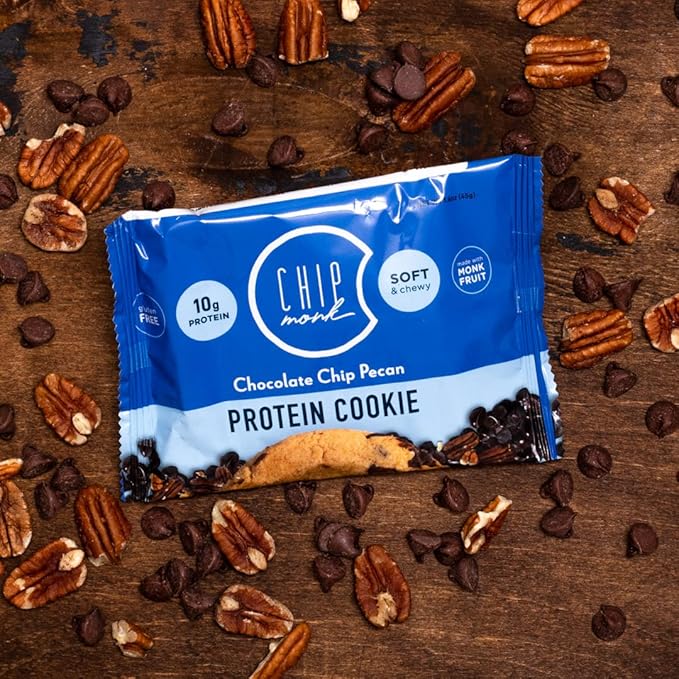 ChipMonk Baking, Chocolate Chip Pecan High Protein Cookies - Low Carb Diet Friendly Gym Snacks, Meal Replacement Cookie, Gluten-Free, Healthy Low Sugar Sweet Snack - Balanced Nutrition Baked Desserts