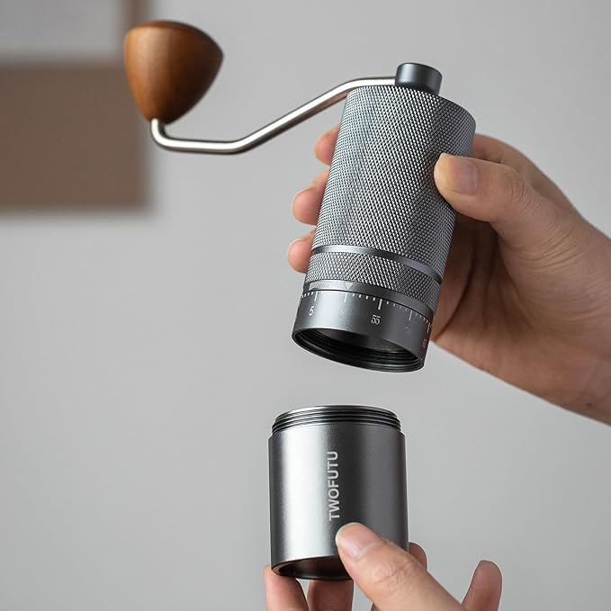 Manual Coffee Grinder With External Adjustable Stainless Steel Reticulate Pattern Hand Coffee Grinder, Suitable use for Various Places Such as Home Kitchens,Restaurants, Travel Etc. Grey.