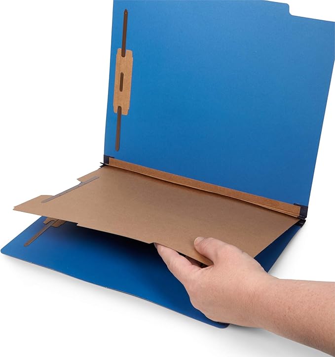 10 Dark Blue Classification Folders - 1 Divider - 2 Inch Tyvek Expansions - Durable 2 Prongs Designed to Organize Standard Medical Files, Office Reports - Letter Size, Dark Blue, 10 Pack