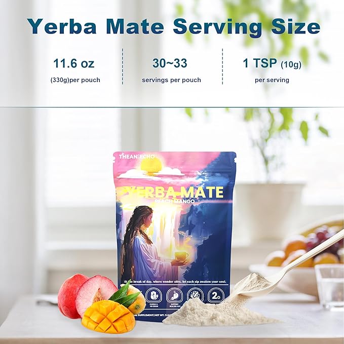Yerba Mate Peach Mango Tea - Super Calm Yerba Mate - Low Sugar Content, Clean Energy with No Crash - Stay Refreshed and Focused Throughout the Day - Ideal for Health Enthusiasts - 30 Servings