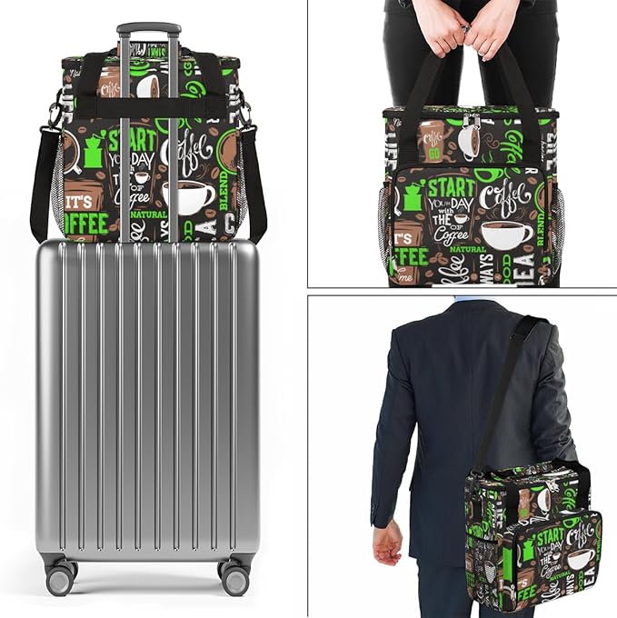 Green Start Your Day Coffee Coffee Maker Carrying Bag, Coffee Machine Travel Storage Bag Compatible with K-Mini or K-Mini Plus, Portable Single Serve Coffee Brewer Case with Pockets for K-Cup Pods