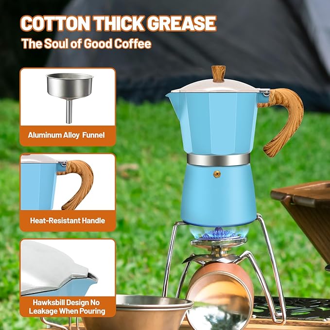 6 Cup Aluminum Espresso Stovetop Moka Pot Express Coffee Maker Percolator Italian Classic Mocha Coffee Machine for Italian and Cuban Cafe Brewing for Home & Camping 300ml 10oz