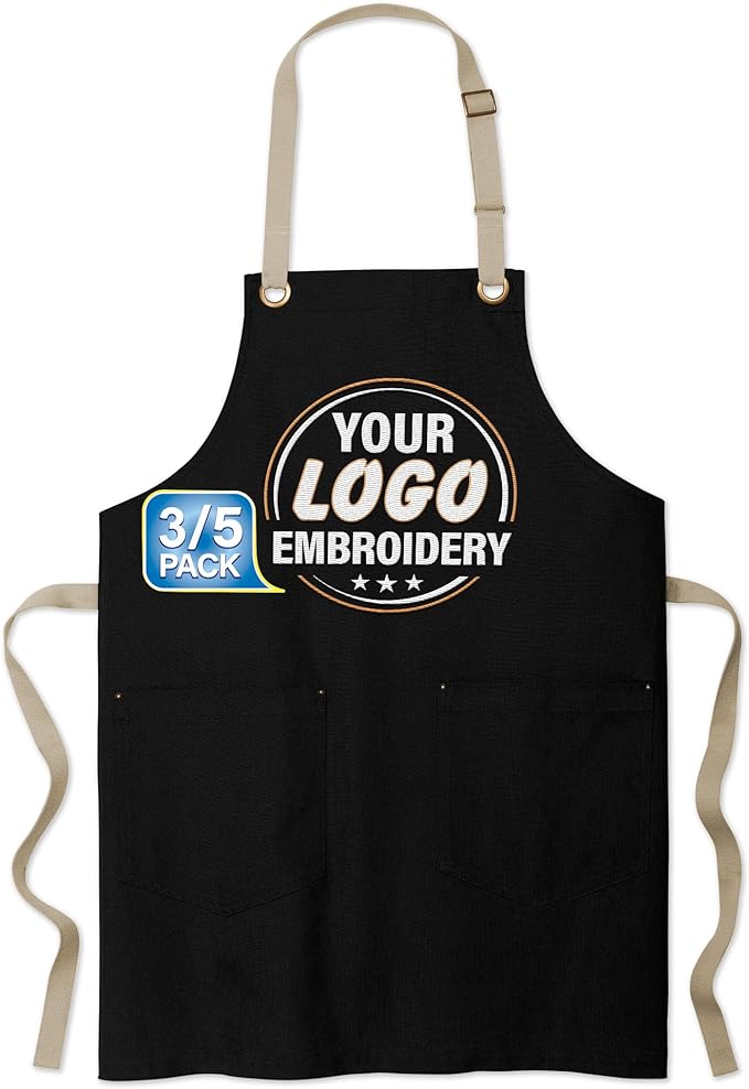 TEEAMORE Custom Embroidered Kitchen Apron Add Your Name Logo Design Cooking Baking Kitchen Chef Apron Gifts