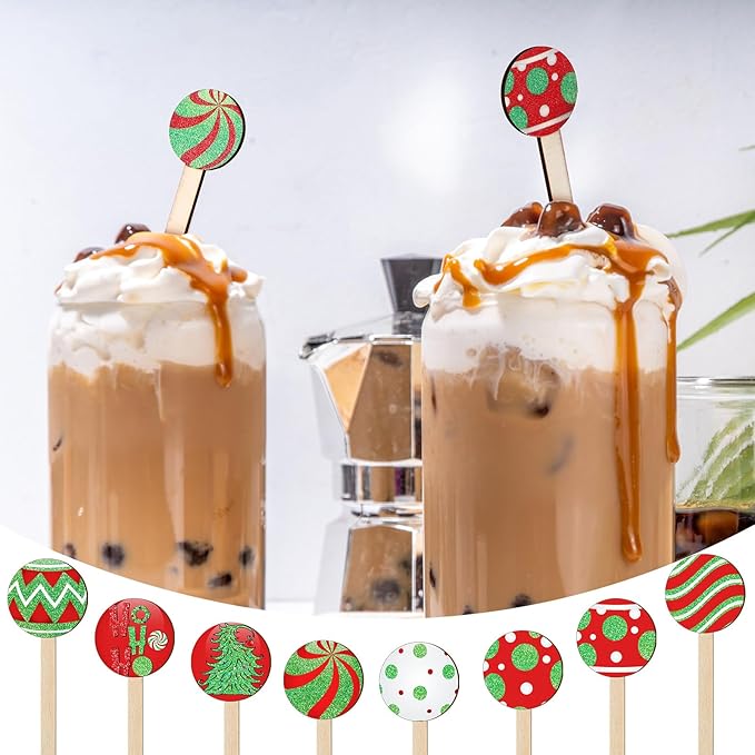 Jinei 120 Pcs Christmas Coffee Stirrers Stir Sticks Natural Wooden Stir Sticks Disposable Drink Stirrers for Stirring Hot Chocolate Milkshake Restaurant Home Office