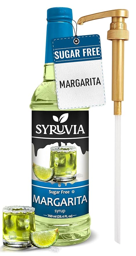 Syruvia Sugar Free Margarita Syrup, Flavored Syrup for Cocktails, Drinks, Lemonades, Iced Teas, and Desserts – 25.4 fl oz, With Pump