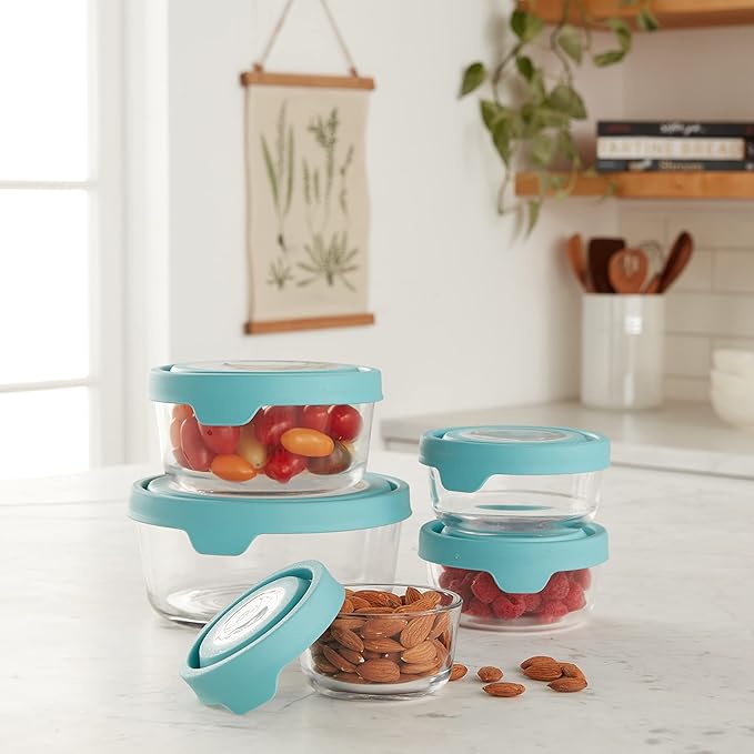 Anchor Hocking TrueSeal 10-piece Glass Food Storage Containers with Airtight Lids, Mineral Blue