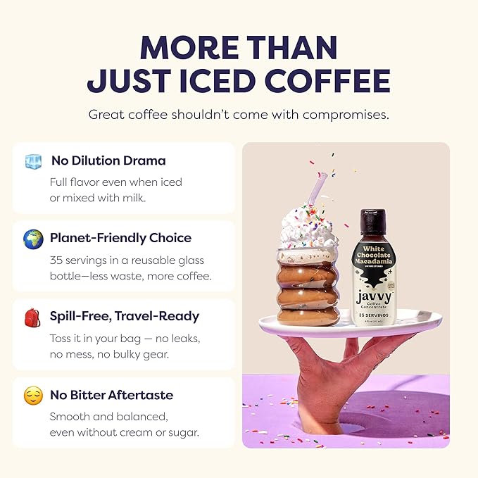 Coffee Concentrate - Limited Release Flavors - Cold Brew Coffee, Perfect for Hot or Iced Instant Coffees, Hot Drinks, Cold Brew Concentrate, 35 Servings - White Chocolate Macadamia