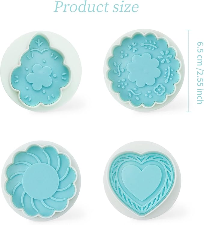 Cookie Stamps Set of 4, Cookie Press Mold, Decorating Supplies for DIY Baking, Cake, Pastry, Easy to Use-Flower Heart