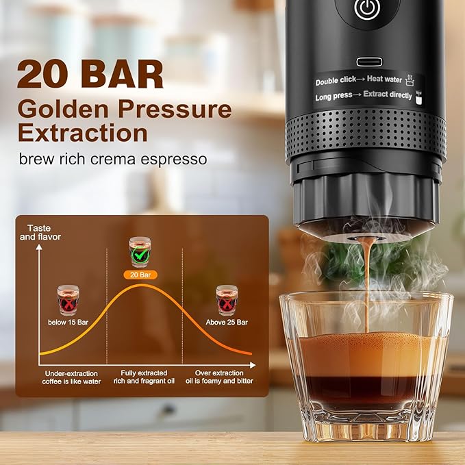 Portable Espresso Machine for Hiking Smart Display, 20 bar Mini Travel Coffee maker, Expresso Coffee Machines with USB-C,3-in-1 Car Coffee Maker Self-Heating, Ground Coffee & Capsule(Ns&DG)