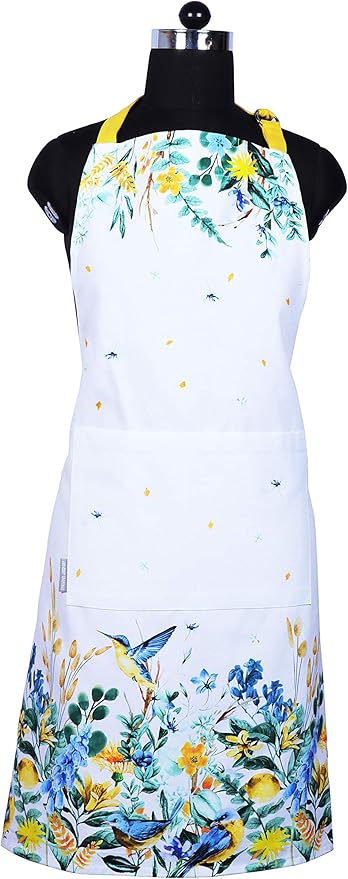 AMOUR INFINI Aprons for Women Adjustable Strap with Waist Ties Apron for Baking, Cooking, Gardening Aprons with Pocket Spring Apron (Wild Meadows- 27.5 x 33 Inches)