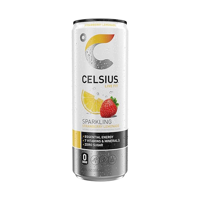 CELSIUS Sparkling Strawberry Lemonade, Functional Essential Energy Drink, 12 Fl Oz (Pack of 12)
