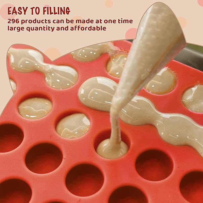 HKNMTT Mini Semi Sphere Shape Molds Silicone, 296 Cavities Round Baking Moulds for Dog Treats Snack Candy Chocolate Chip Cookie Wax Yogurt Melts, Oven Safe Small Half Ball Pellet Sheets