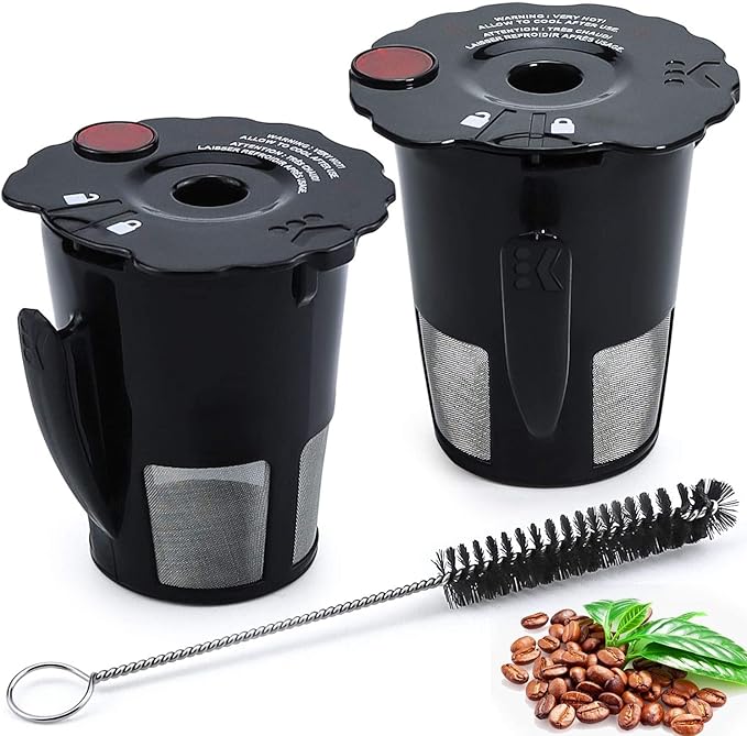 Sikawai My K Cup Reusable Coffee Pods Filter Fit for Keurig 2.0 K200 K250 K300 K350 K400 K450 K460 K475 K500 K550 K560 K575 Brewers Pack of 2 119367 with Cleaning Brush SIZE:2.5 * 2.4