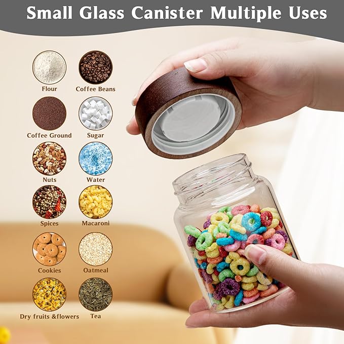 Small Glass Coffee Jars with Top Screw Lid Round Storage Canister Clear Glass Food Jar for Pantry Sugar Tea Coffee Bean Spice Nuts Cookies Bath Salts (2×300ml(10oz))