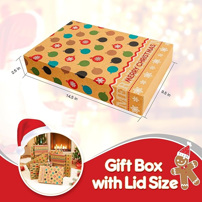 joyhalo 24 Pack 14.5" Christmas Gift Boxes with Lids for Presents, 4 Designs Gift Boxes Bulk, Kraft Gift Wrapping Boxes for Clothes,Shirts,Robes,Sweaters and Socks