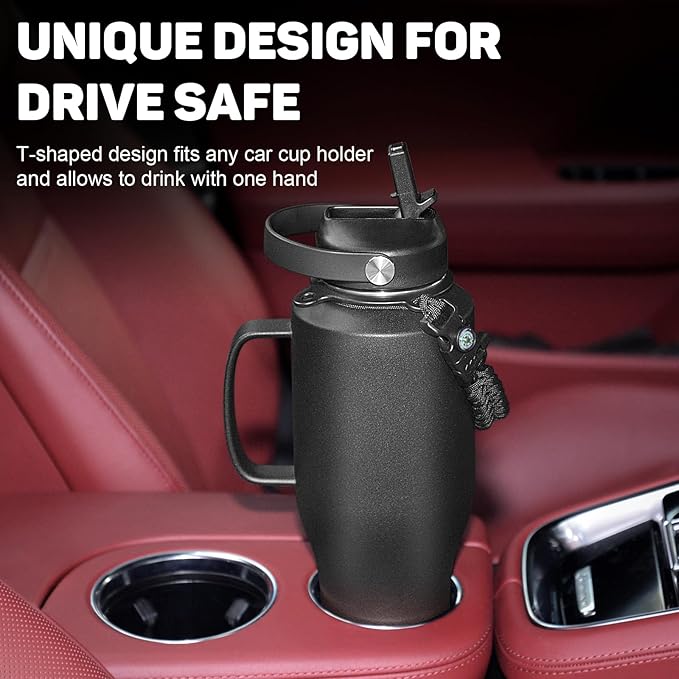 Water Bottle 40oz, Insulated Water Bottle with Handle & Straw Lids, Stainless Steel Water Bottles Fits in Any Car Cup Holder, Travel Cup Double Wall BPA-Free Leak-proof to Keep Cold &Hot