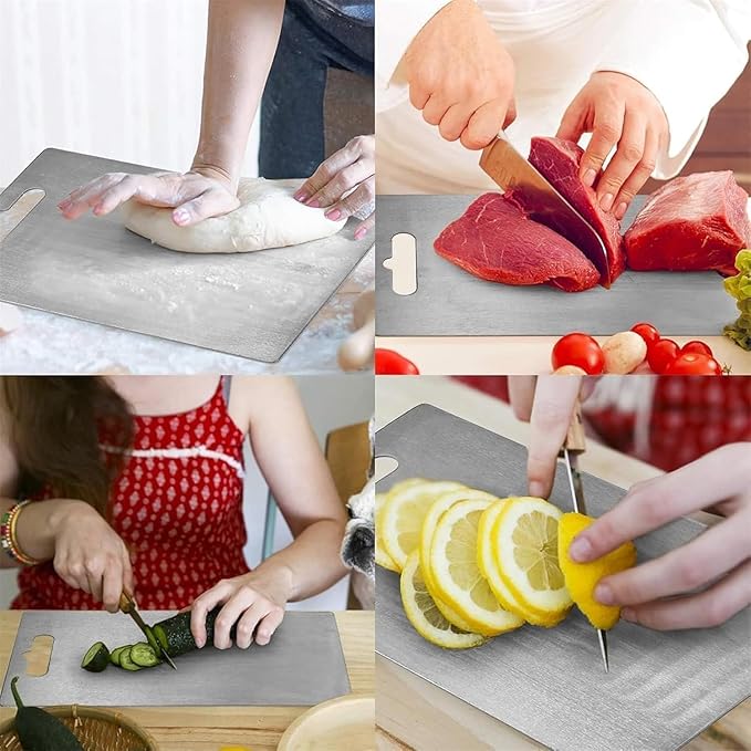 Titanium Cutting Board - 2025 New Upgrade 100% Pure Titanium Cutting Boards for Kitchen Double Sided Non Toxic Titanware Cutting Board,Hygiene Durable Dishwasher Safe Chopping Board (12"L x 9"W)