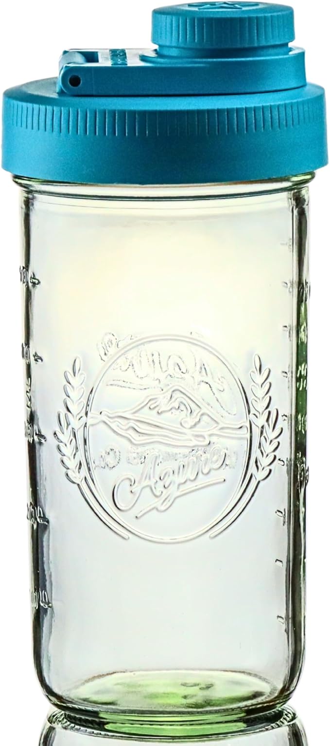 Brewing America Mason Jar Drinking Cup Pint and Half Drinking Lid and Azure 24oz Jar (1, Teal)
