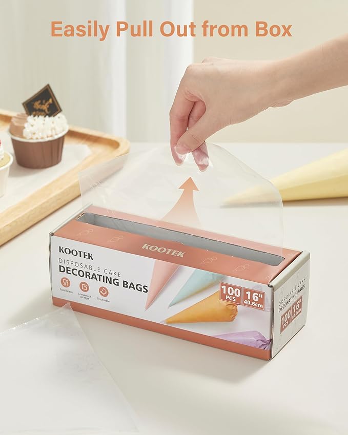 Kootek 16" Piping Bags (100Pcs), Disposable Pastry Bags Anti Burst Icing Frosting Bag Thick Cake Decorating Bags for Cookie, Cupcake, Candy, Baking Supplies Tools