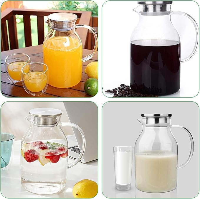 105OZ Glass Pitcher with Lid and Spout - High Heat Resistance Pitcher for Hot/Cold Water & Iced Tea (XL3.0L)