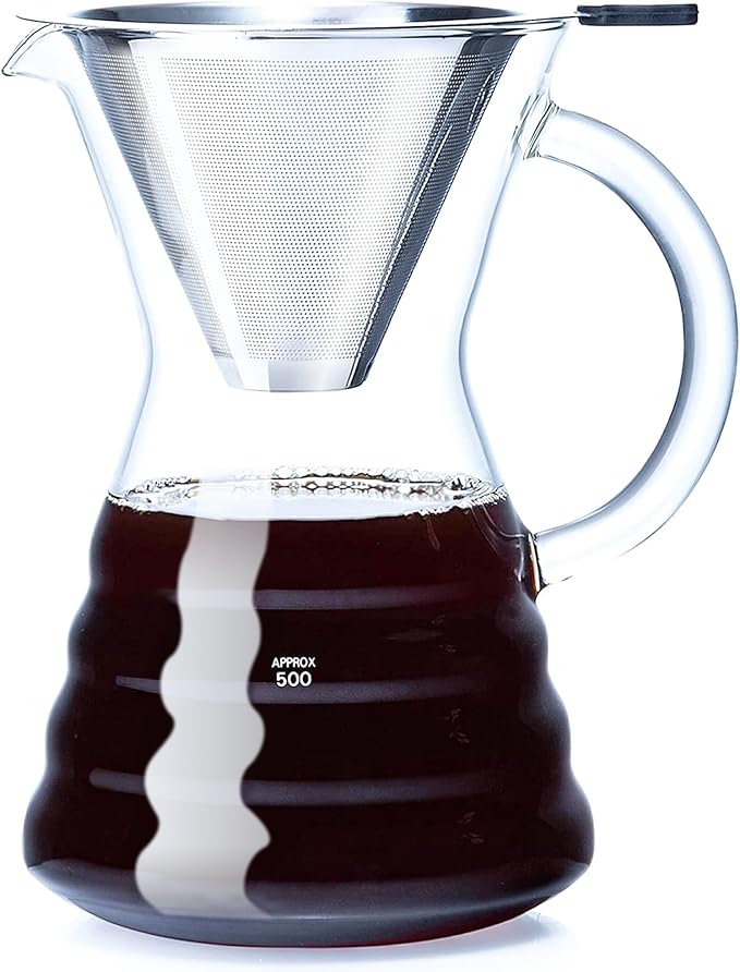 Unbreakable - Pour Over Coffee Maker with Permanent Stainless Filter 32 fl oz, Thickened Heat-Resistant Borosilicate Glass Dripper Coffee Brewer, Stovetop Safe