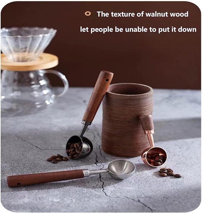 Vintage Coffee Measuring Spoon - 304 Stainless Steel, Coffee Scoop，10g Capacity, Walnut Handle - Perfect for Coffee, Tea, and More (Gunmetal (2 pcs))