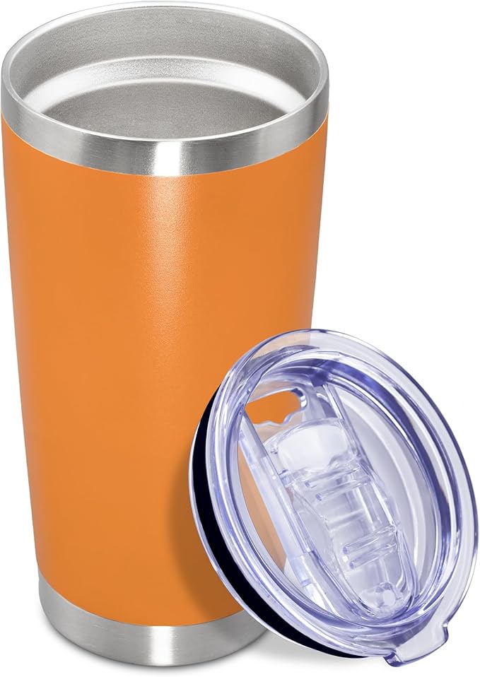 20 oz Tumbler Coffee Tavel Tumblers Bulk with Lid Stainless Steel Double Wall Vacuum Insulated Mug Powder Coated Cups fit Car Cupholder for Hot and Cold - Orange, 1Pack