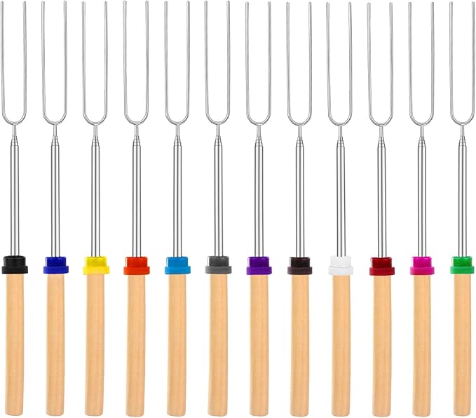 12 PCS Marshmallow Roasting Sticks, Telescoping Smores Sticks for Open Fire Pit, 32 Inch Long Marshmallow Toasting Barbecue Forks S'mores Skewers for Campfire Camping Hotdog Hot Dog Bonfire Grill