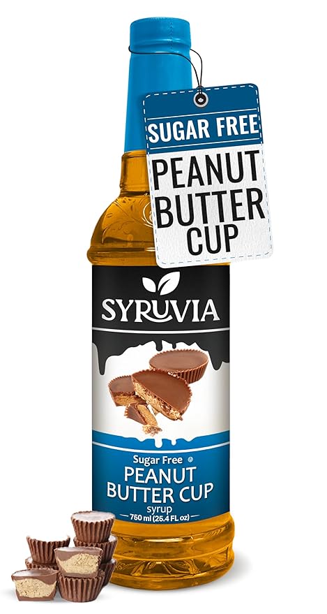 Syruvia Sugar Free Coffee Syrup, Peanut Butter Cup Flavored Syrup for Drinks, Lattes, and Desserts – 25.4 fl oz
