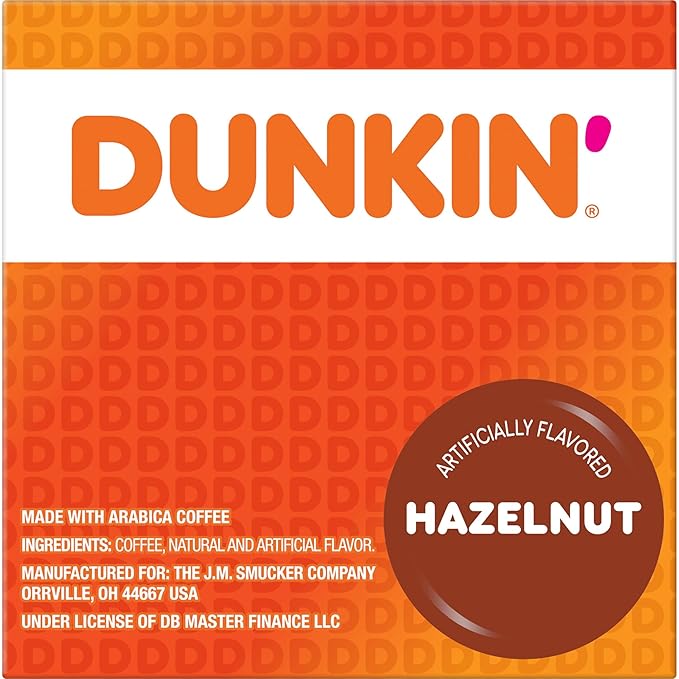 Dunkin' Hazelnut Flavored Coffee, 60 Keurig K-Cup Pods,10 Count (Pack of 6)