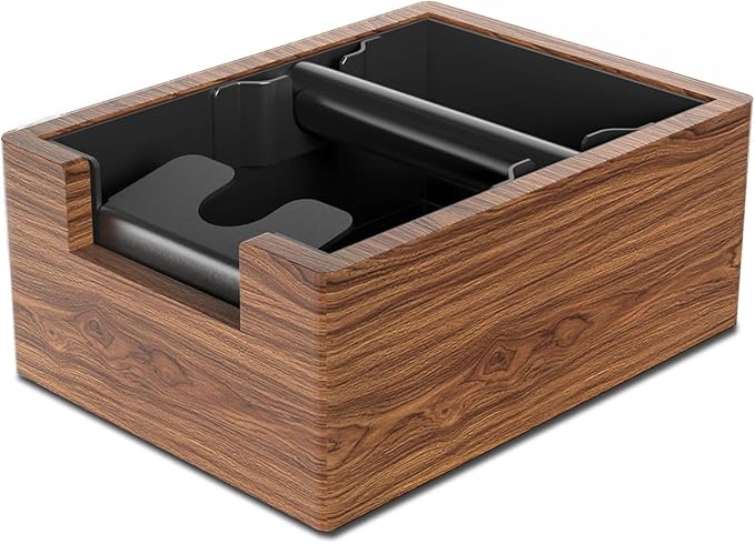 Espresso Knock Box, Coffee Knock Box with Durable Knock Bar and Non-Slip Base, Knock Box for Machine Accessories (Wooden Base)