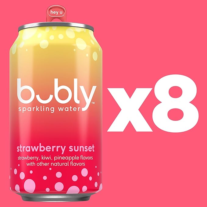 bubly Sparkling Water, Strawberry Sunset, Zero Sugar & Zero Calories, Seltzer Water, 12 Fl Oz Cans (Pack of 8)